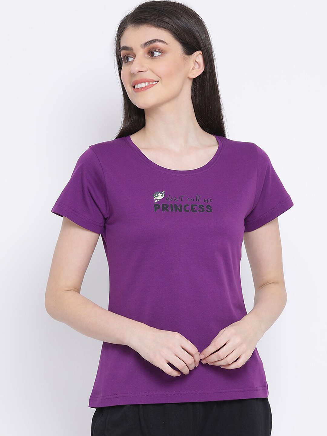 Clovia Women Purple Printed Lounge T-shirt