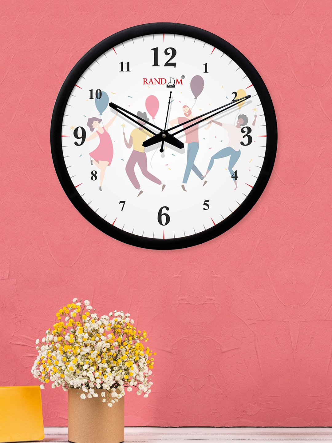 RANDOM Black Round Printed 30.48 cm Analogue Wall Clock