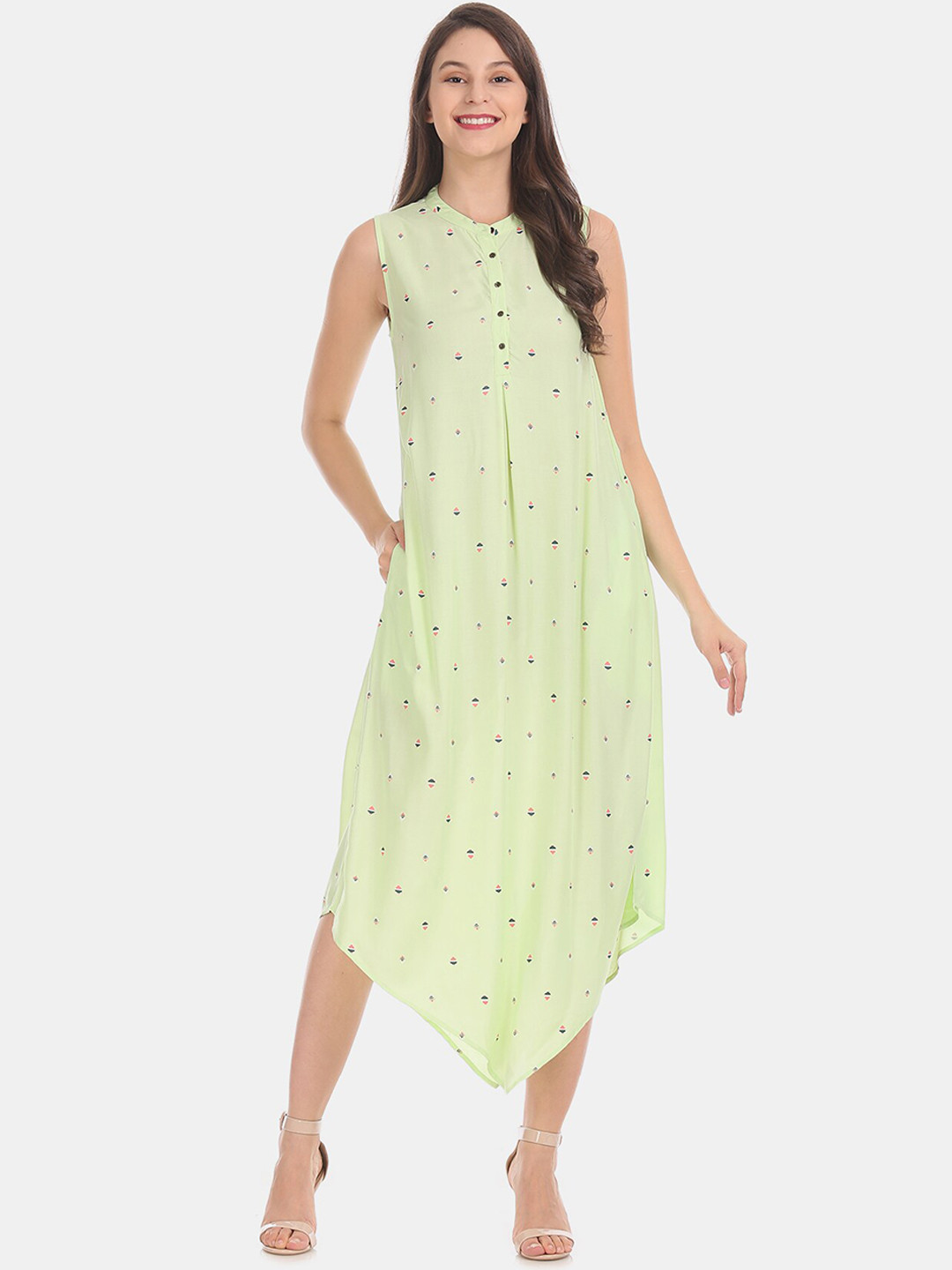 Karigari Women Green Printed A-Line Dress 
Karigari Women Green Printed A-Line Dress