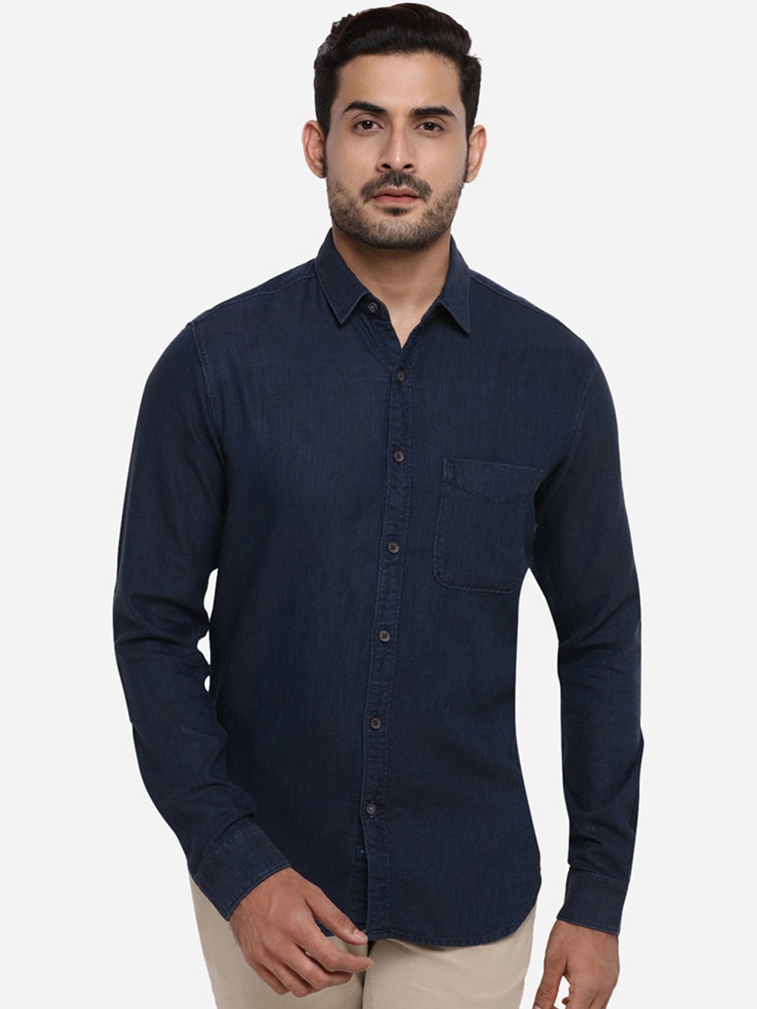 Greenfibre Men Navy Blue Slim Fit Solid Casual Shirt