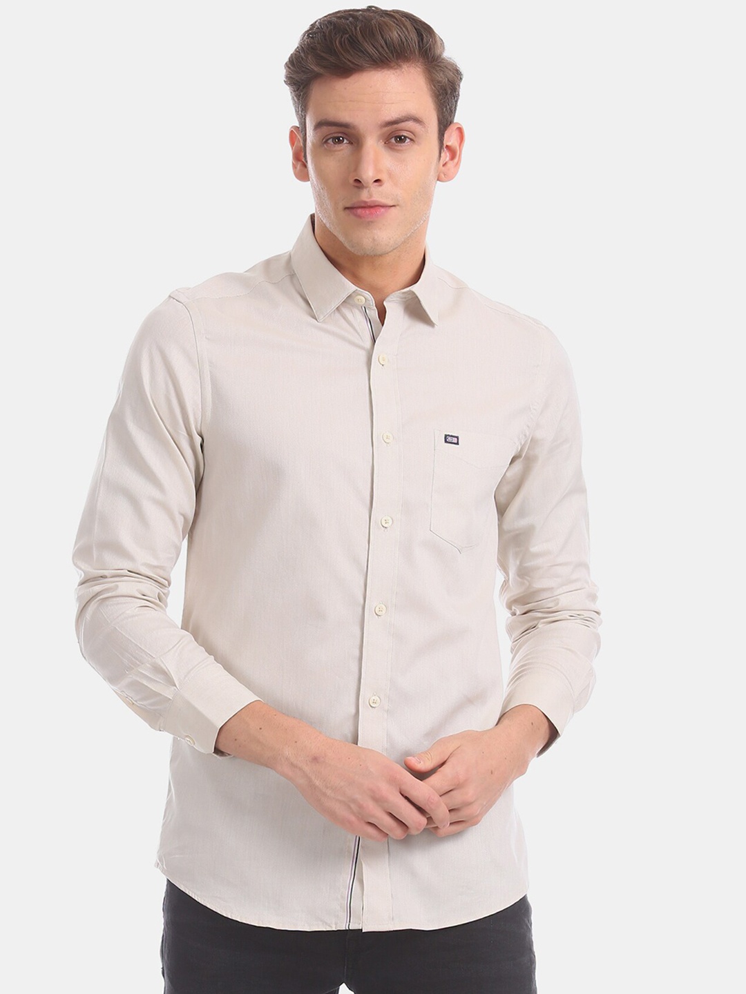 Arrow Sport Men Beige Regular Fit Solid Casual Shirt