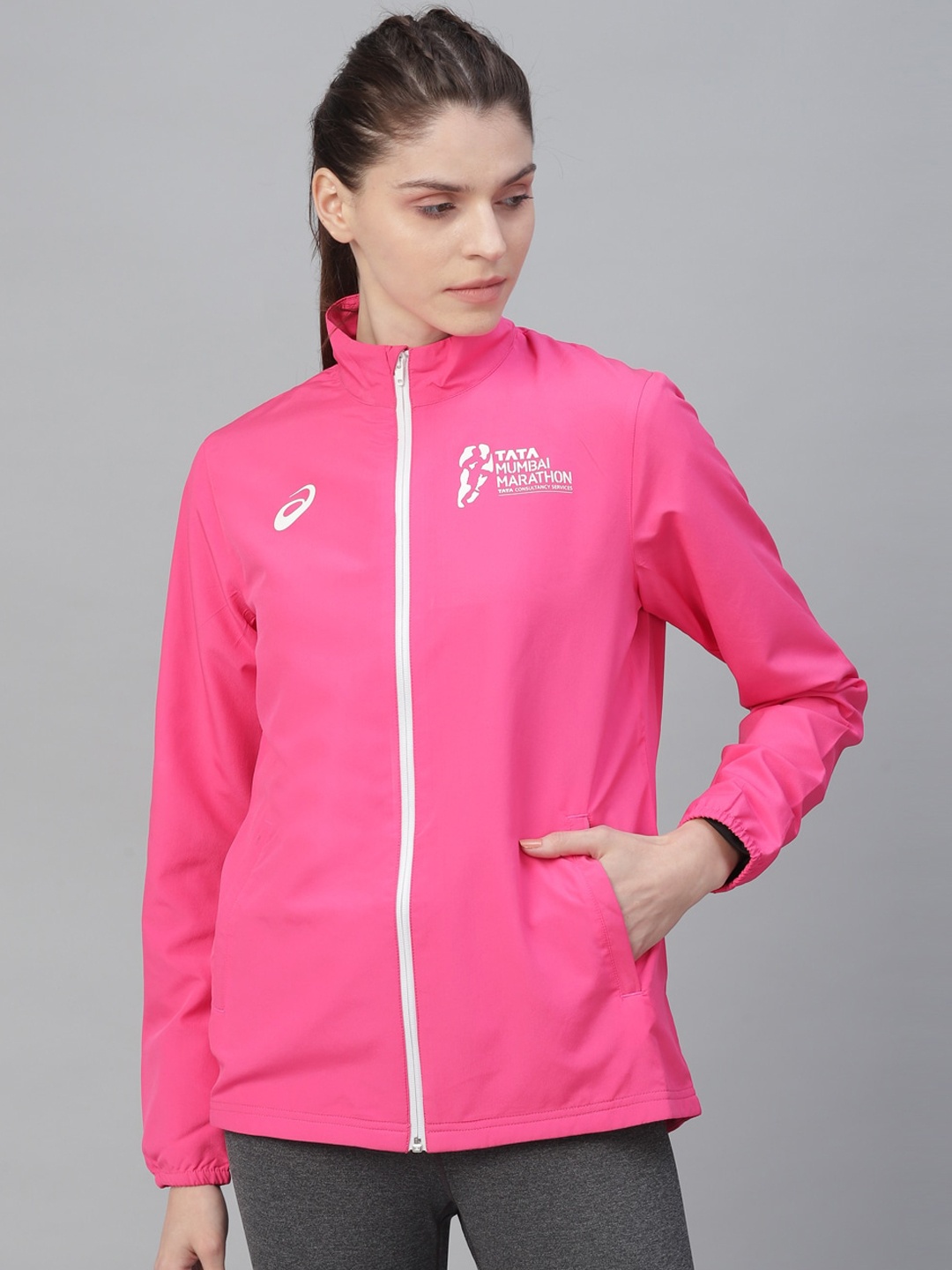 ASICS Women Pink Solid Sporty Jacket