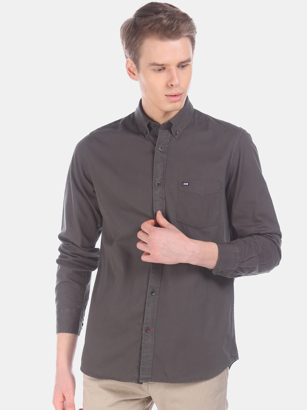 Arrow Sport Men Olive Brown Regular Fit Solid Casual Shirt