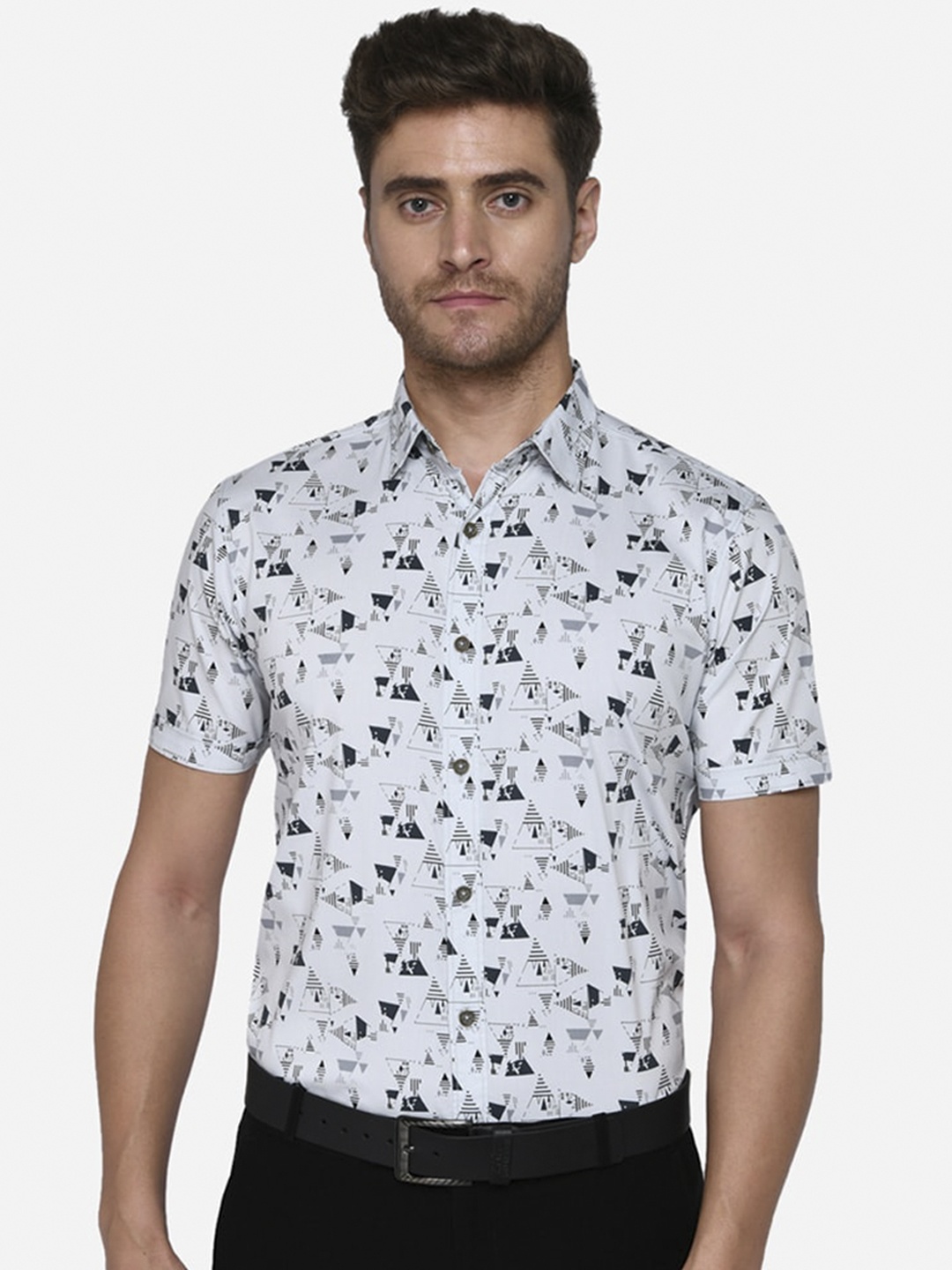 JADE BLUE Men Grey Slim Fit Printed Casual Shirt