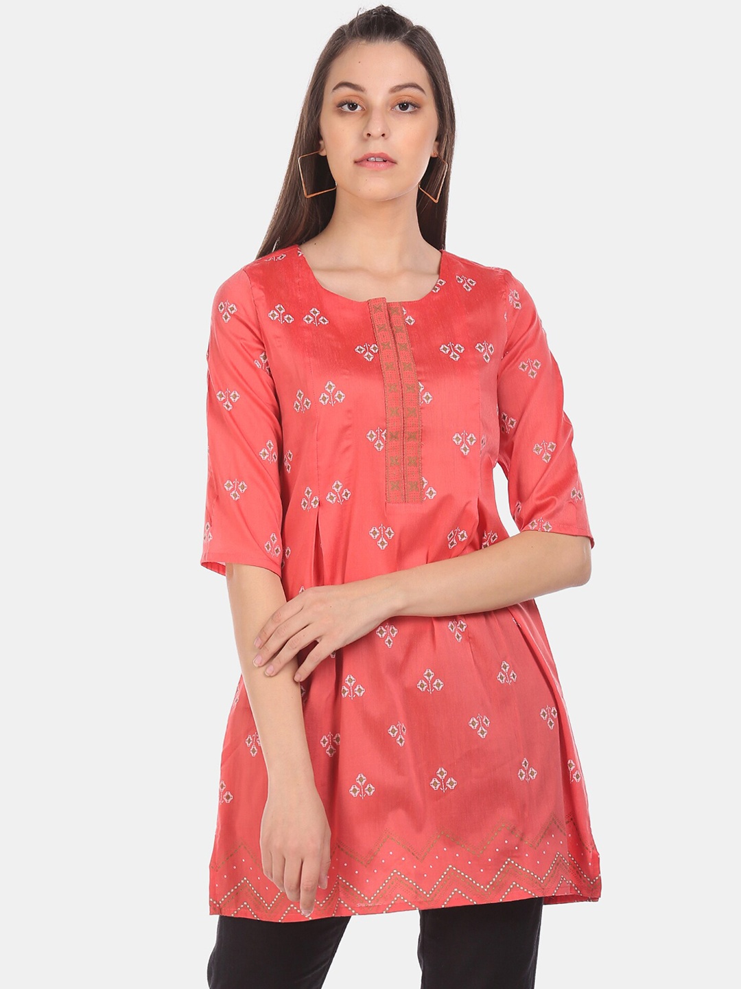 Karigari Women Red & White Printed A-Line Kurti