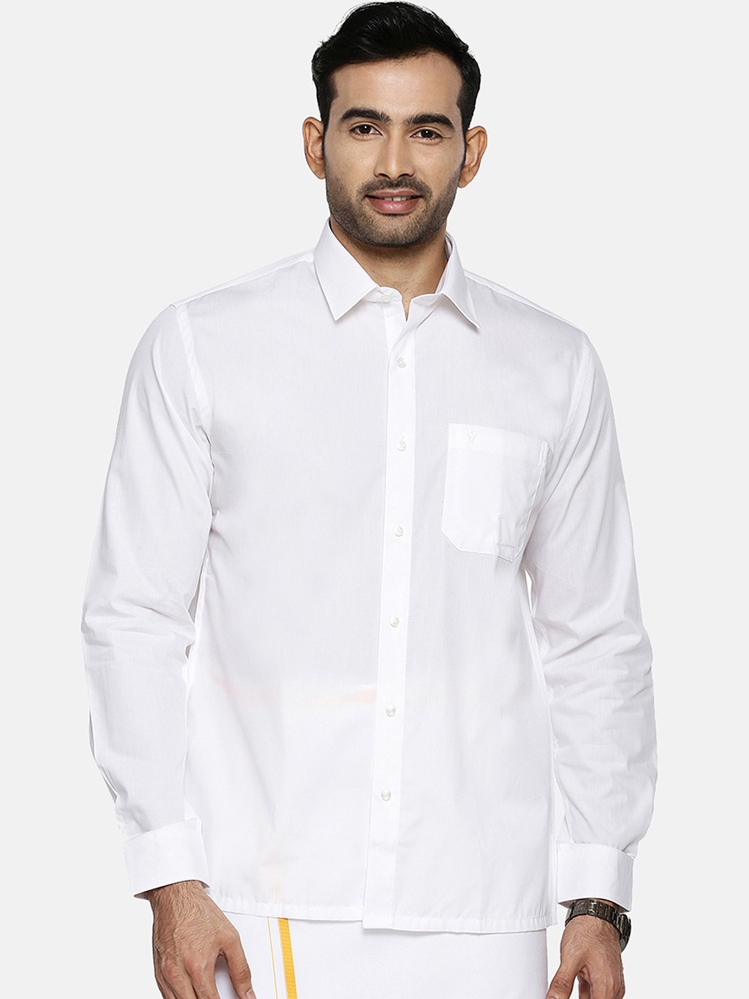 Ramraj Men White Regular Fit Solid Ethnic Shirt