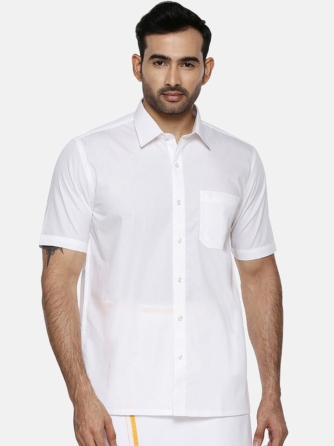 Ramraj Men White Regular Fit Solid Ethnic Shirt