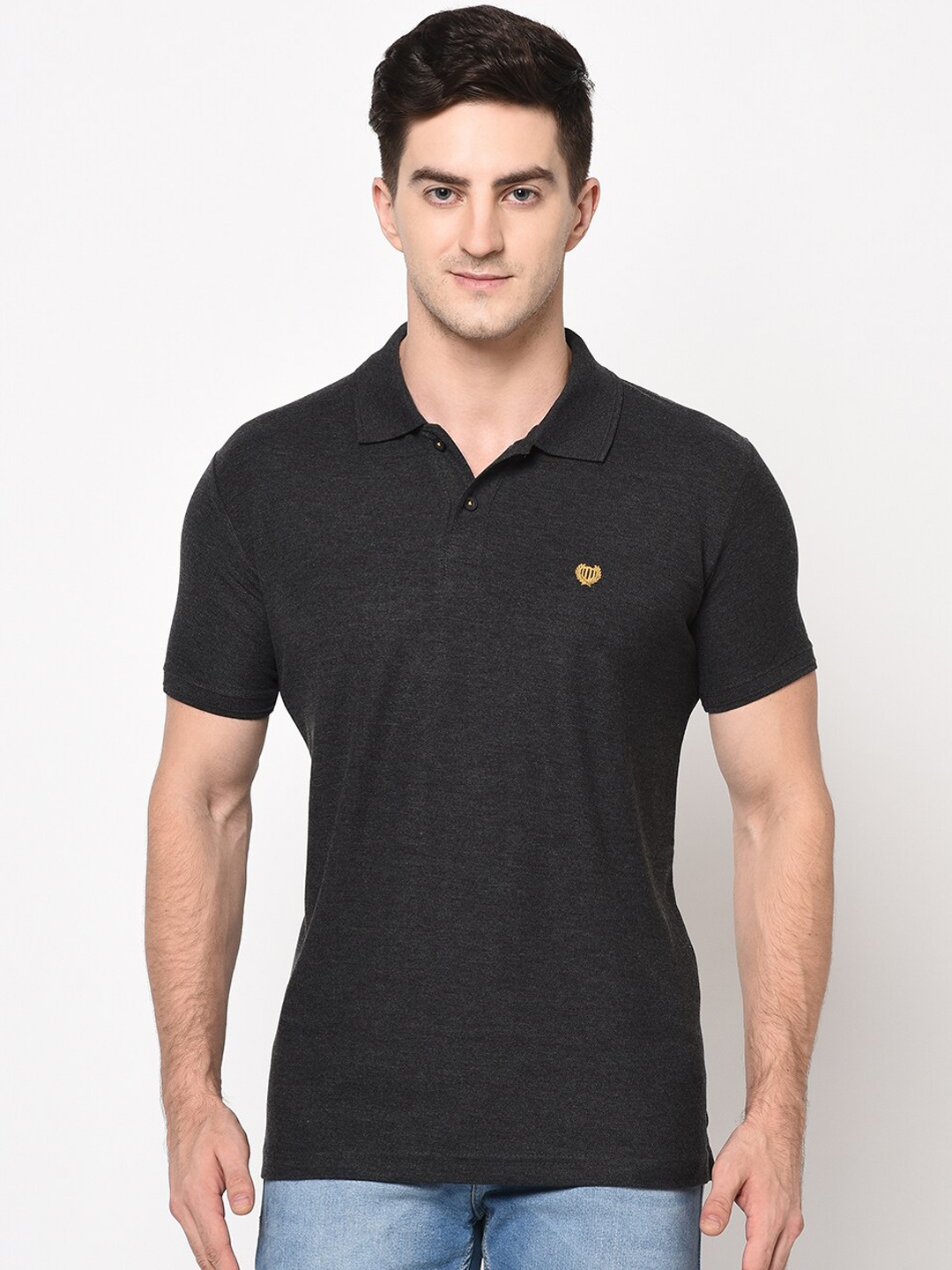 Duke Men Grey Solid Polo Collar T-shirt