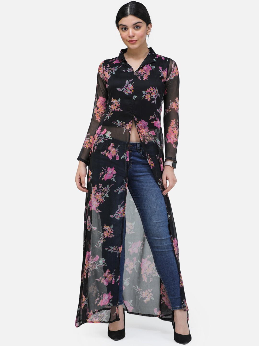SCORPIUS Women Black Printed Maxi Top