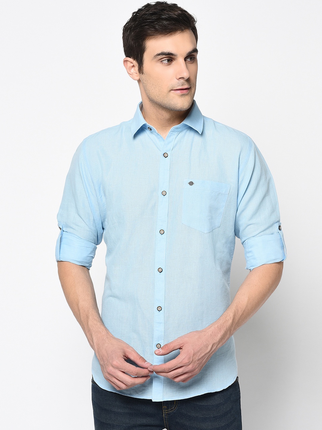Duke Men Blue Regular Fit Solid Casual Shirt