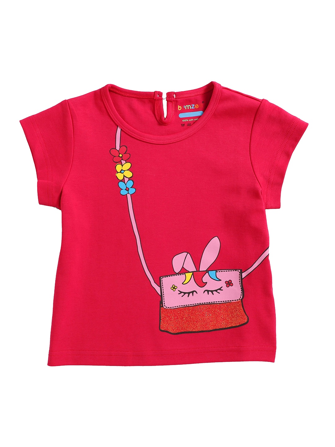 BUMZEE Girls Pink Printed Round Neck T-shirt