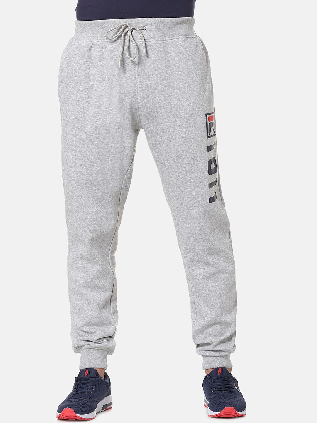 Fila Men Grey Melange Printed Slim-Fit Joggers