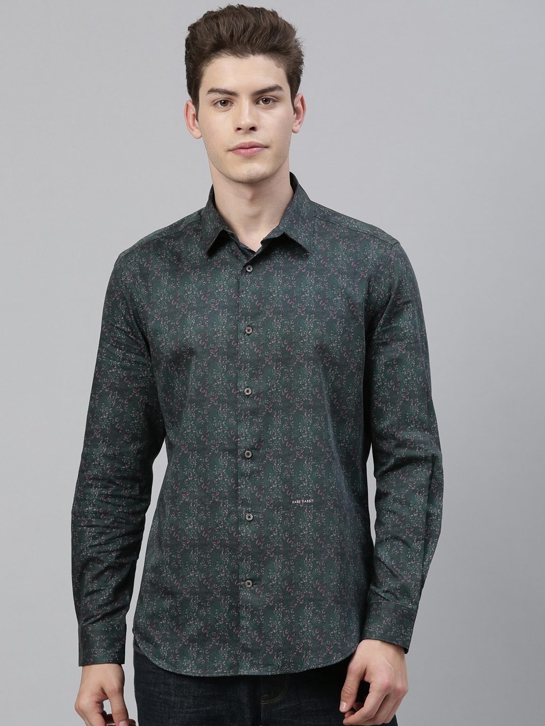 RARE RABBIT Men Green Tailored Fit Printed Casual Shirt