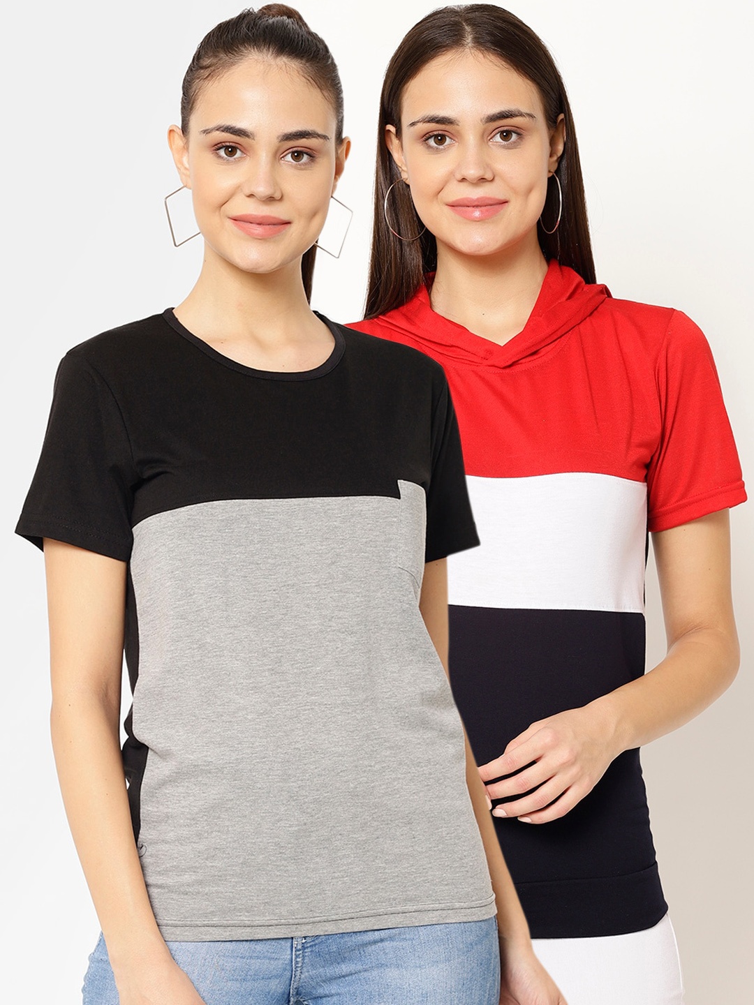 VIMAL JONNEY Women Multicoloured Colourblocked Polo Collar T-shirt, Multi