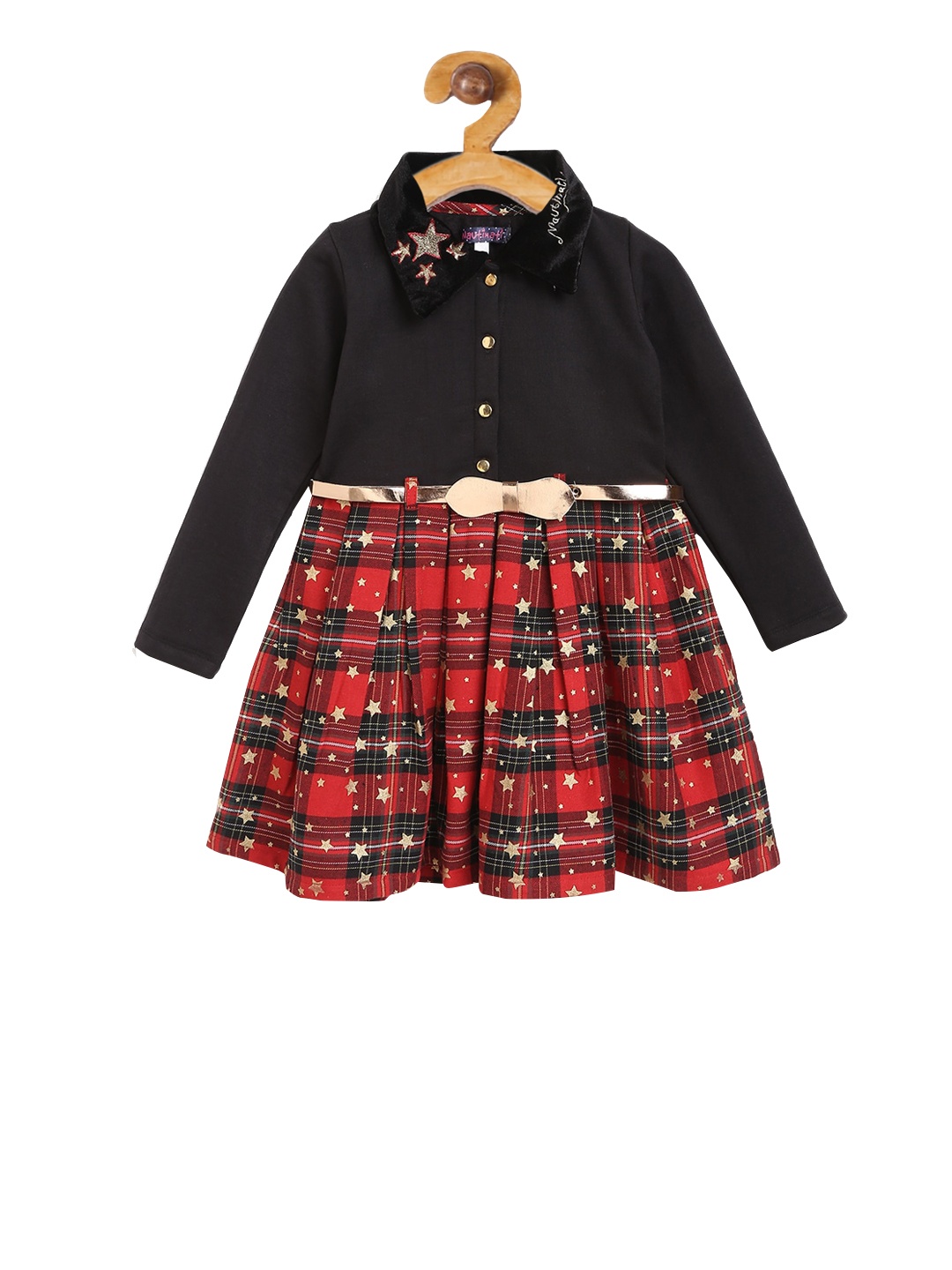 Nauti Nati Girls Navy Blue Checked A-Line Dress