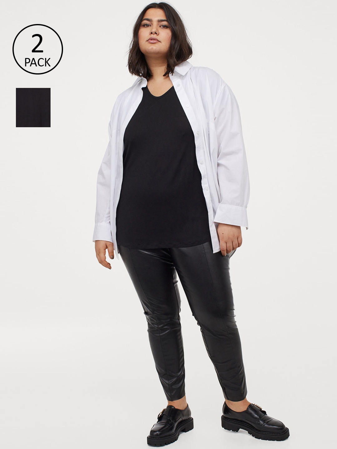 H&M+ Women Black 2-Pack Viscose T-shirts
