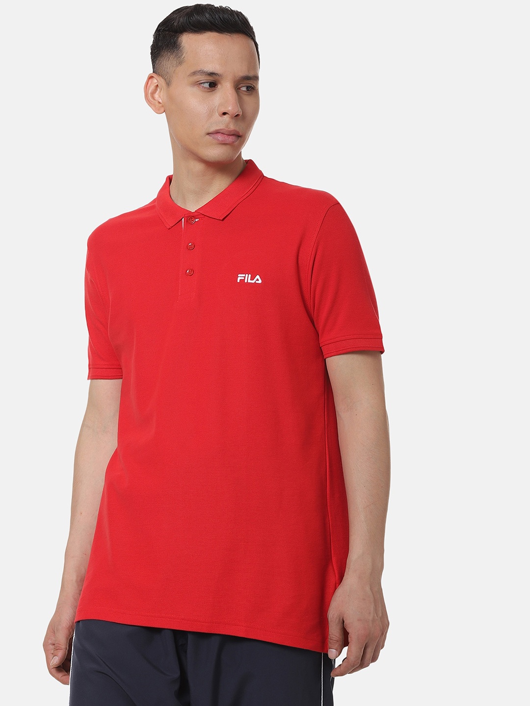 FILA Men Red Solid Polo Collar T-shirt