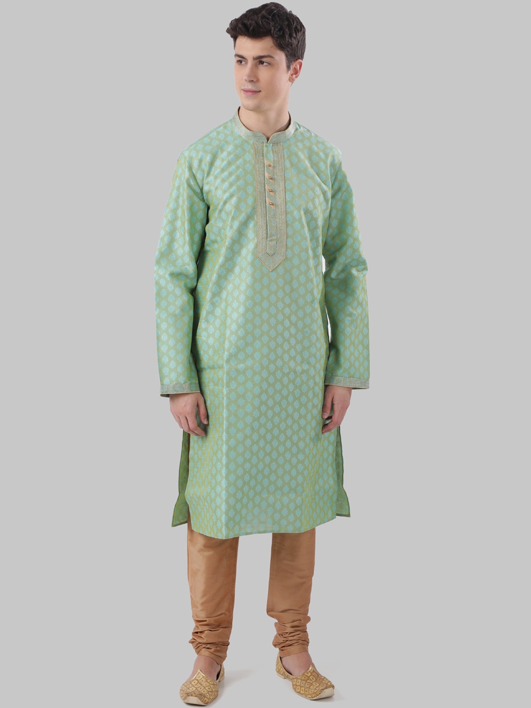 Ethnix by Raymond Men Green Woven Design Pathani Kurta