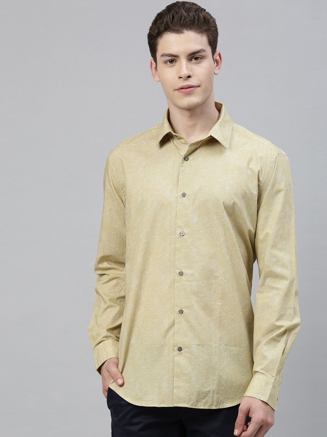 RARE RABBIT Men Mustard Yellow Tailored Fit Printed Casual Shirt