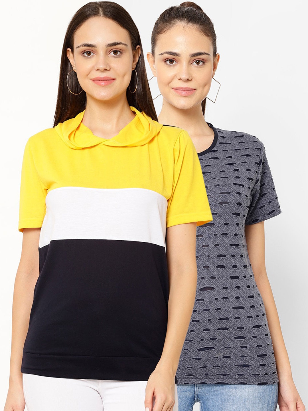 VIMAL JONNEY Women Pack Of 2 T-shirts, Yellow
