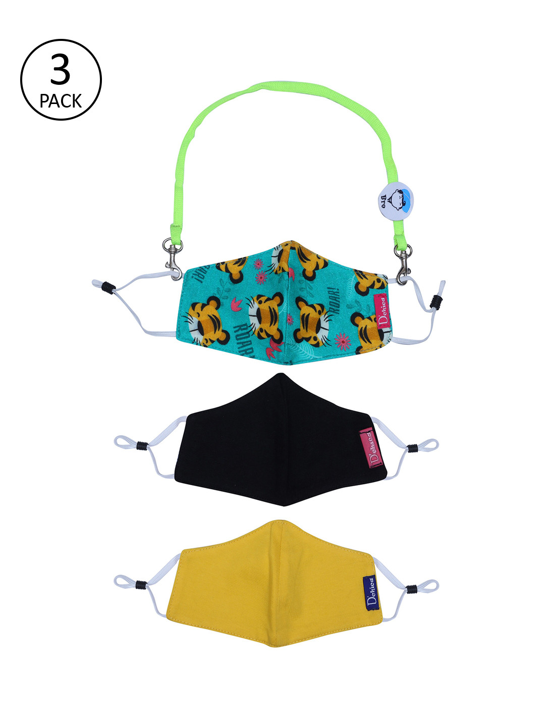 DChica Boys Pack Of 3 Assorted 2-Ply Reusable Adjustable Cloth Masks With Detachable Hook Lanyard
DChica Boys Pack Of 3 Assorted 2-Ply Reusable Adjustable Cloth Masks With Detachable Hook Lanyard