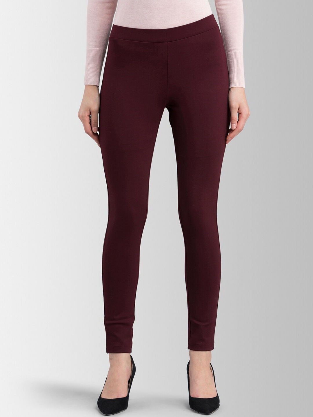 FableStreet Women Maroon Solid Skinny Fit Treggings