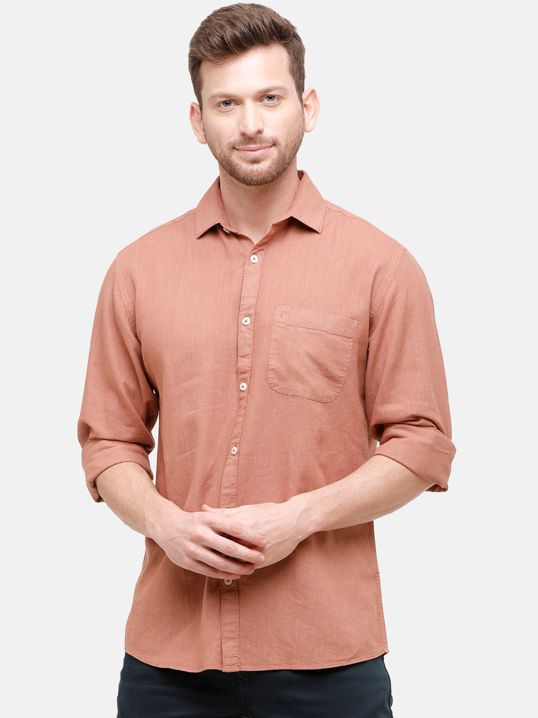 CAVALLO by Linen Club Men Cotton Linen Peach-Coloured Regular Fit Solid Casual Shirt 
CAVALLO by Linen Club Men Cotton Linen Peach-Coloured Regular Fit Solid Casual Shirt