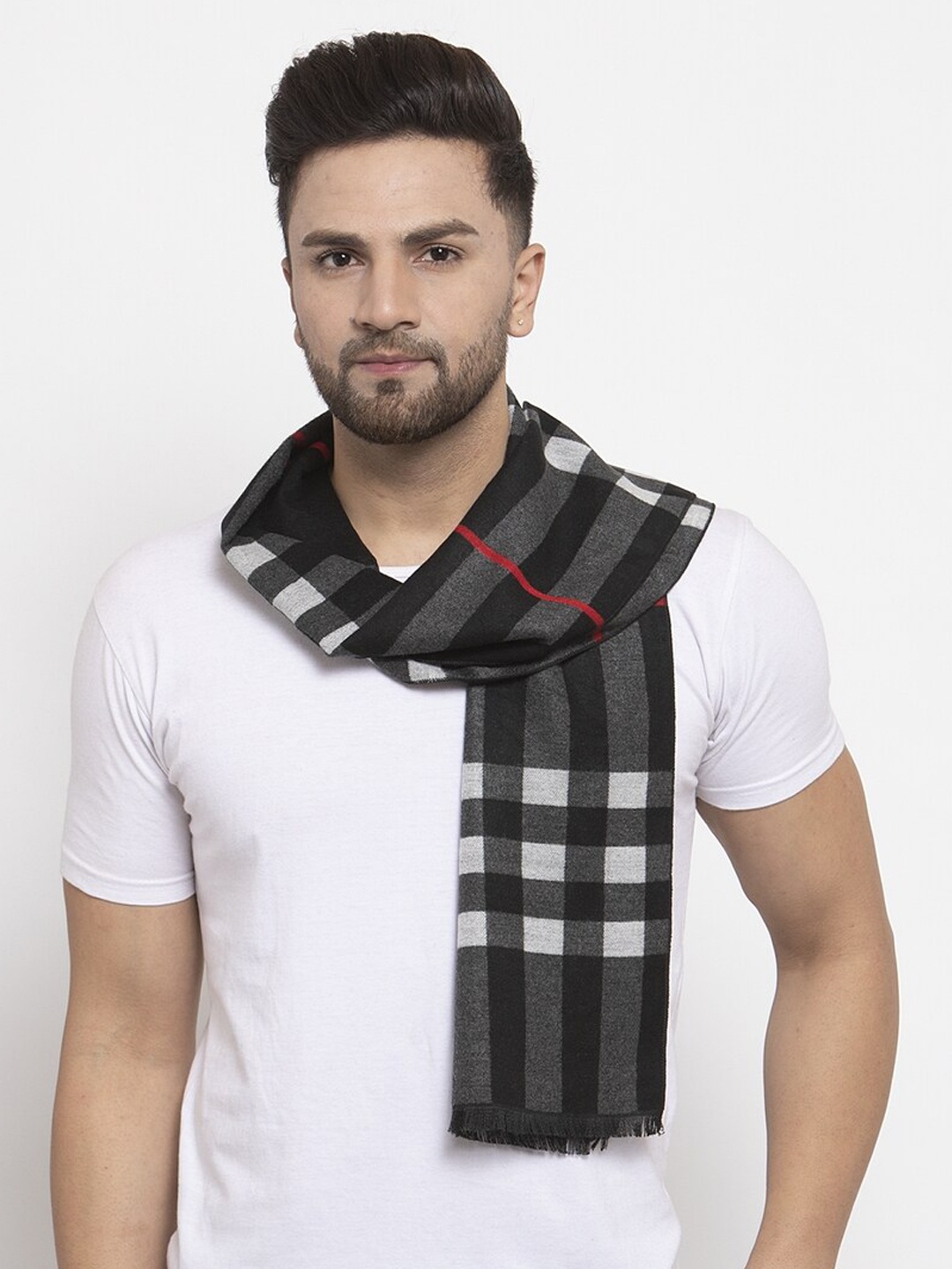 Calvadoss Men Black & Grey Checked Premium Muffler