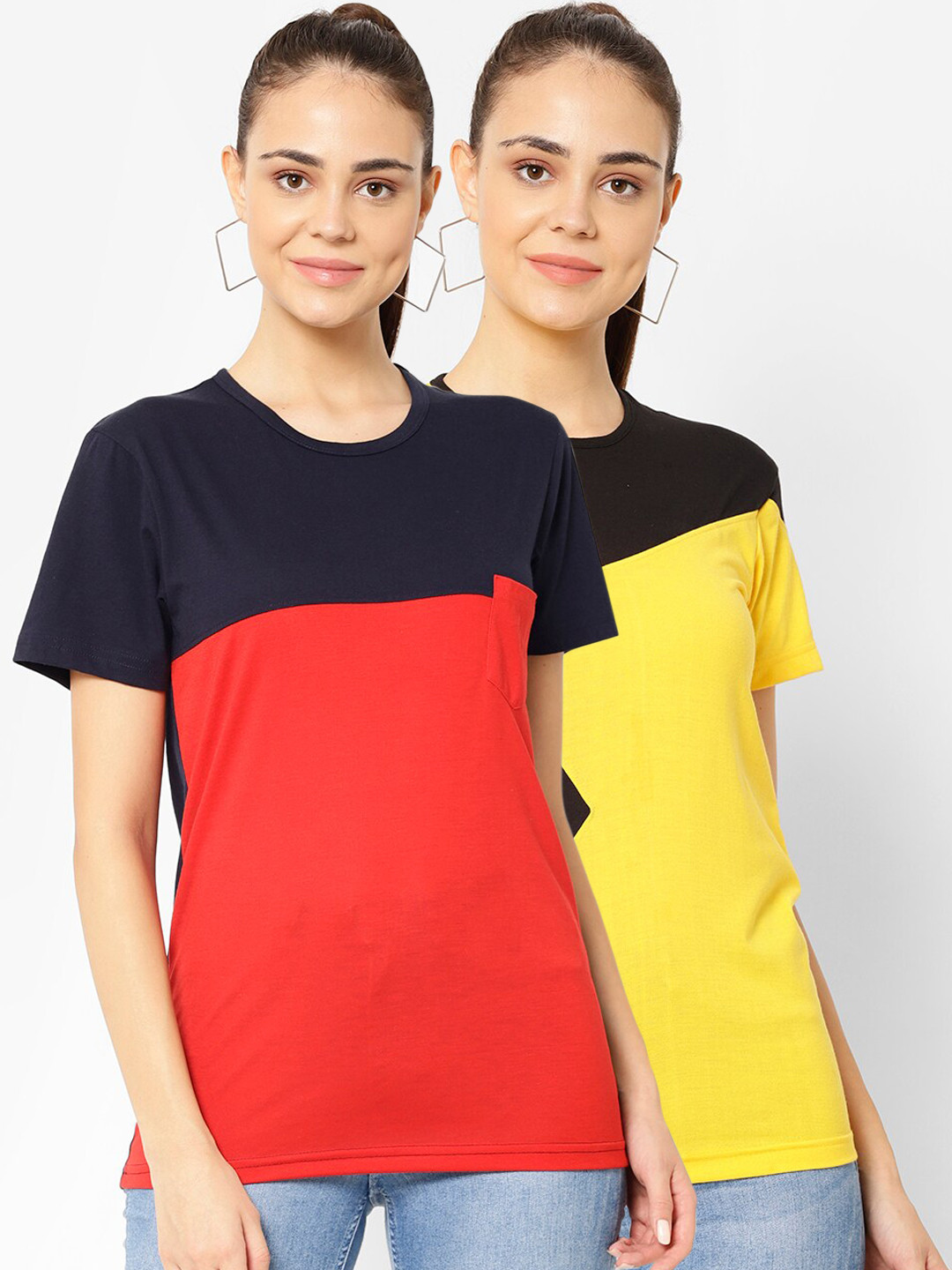 VIMAL JONNEY Women Pack of 2 Colourblocked T-shirts, Red
VIMAL JONNEY Women Pack of 2 Colourblocked T-shirts, Red