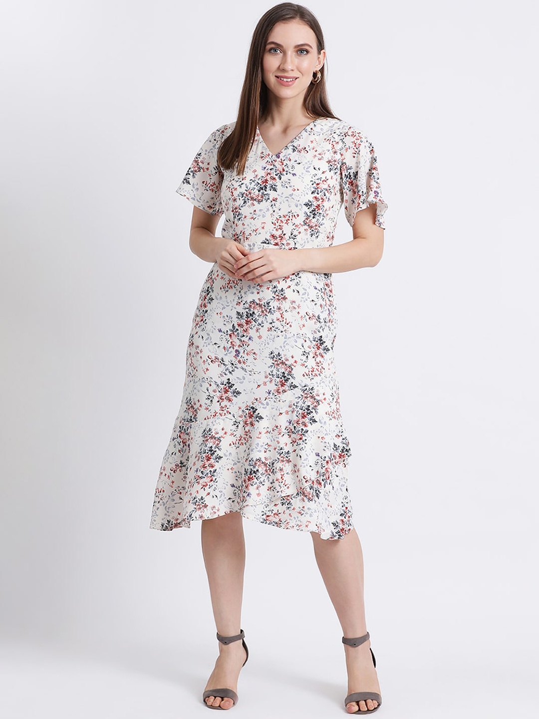 Zink London Women White Printed Wrap Dress