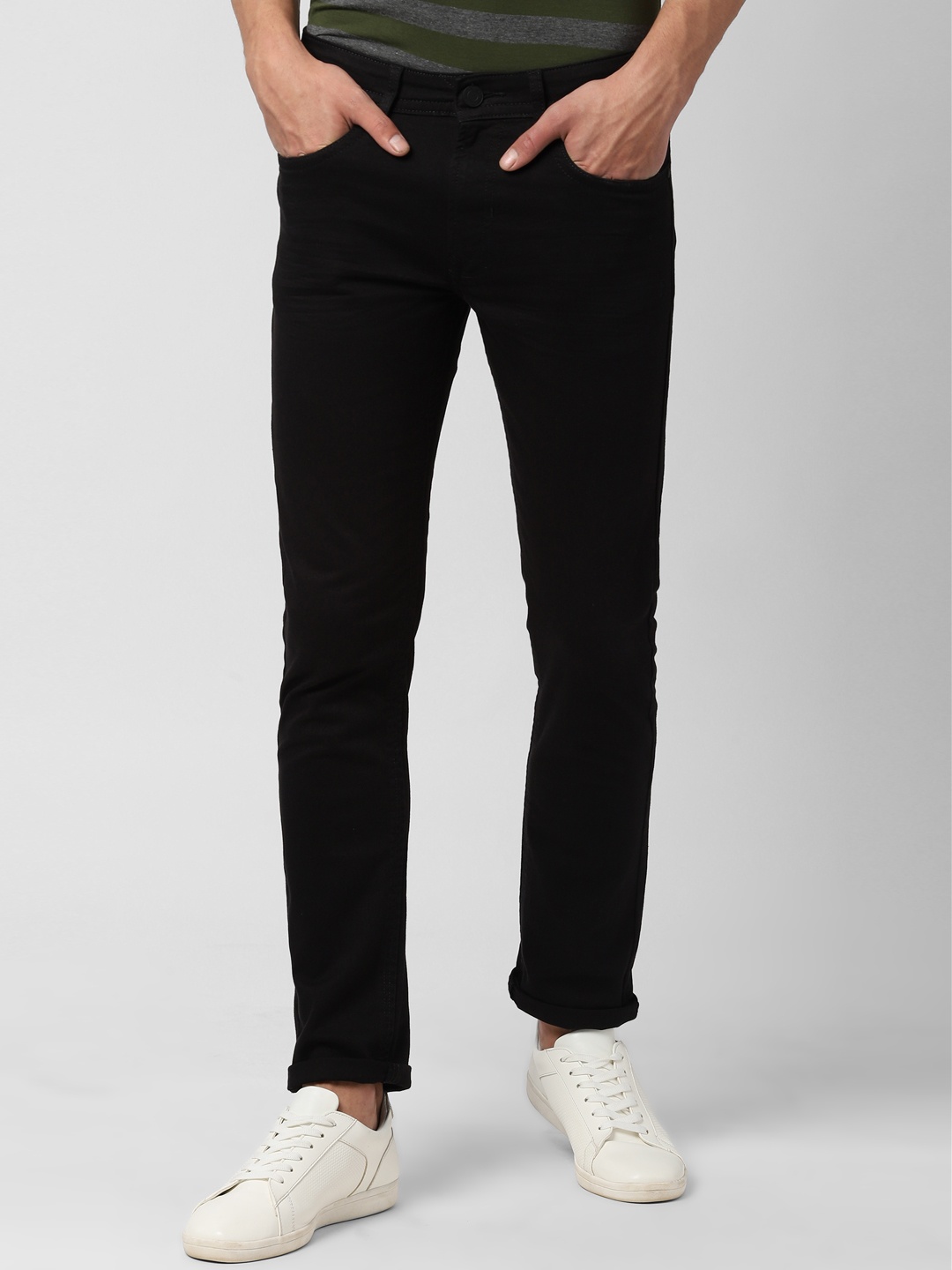Peter England Casuals Men Black Tapered Fit Mid-Rise Clean Look Stretchable Jeans