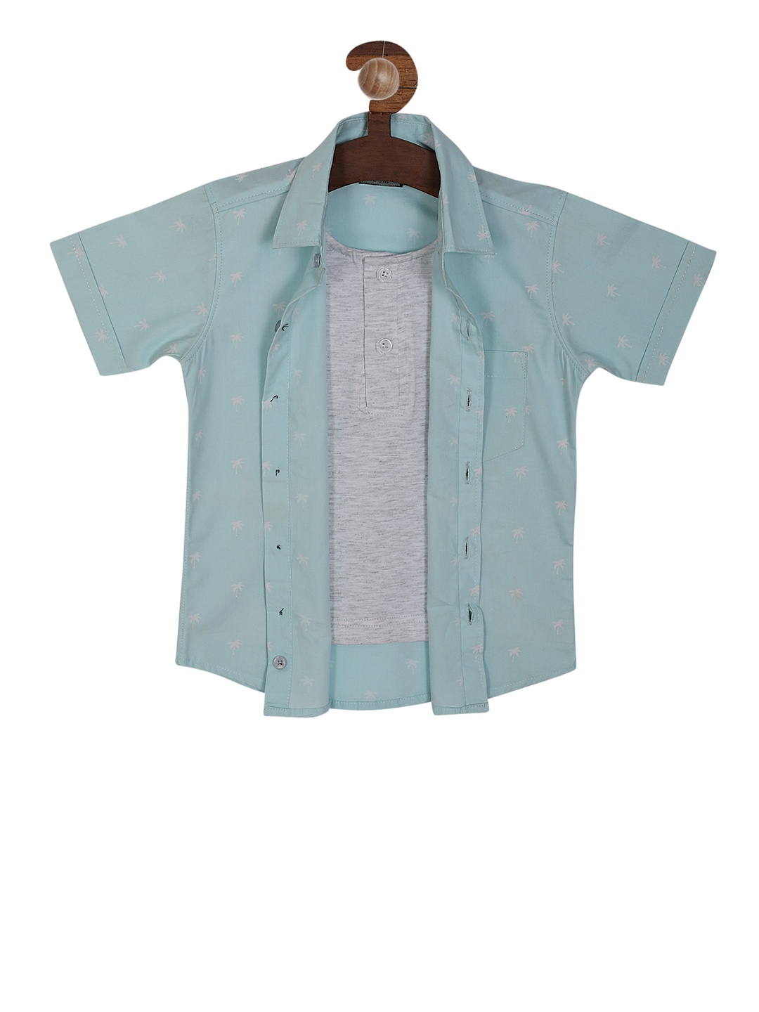 RIKIDOOS Boys Blue & Grey Regular Fit Printed Casual Shirt