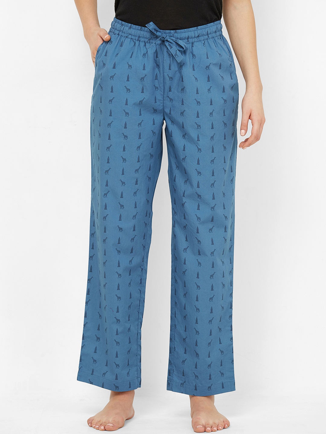 Mystere Paris Women Blue Printed Relaxed Fit Lounge Pants