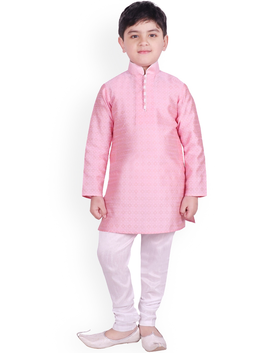 SG YUVRAJ Boys Pink & White Self Design Kurta with Pyjamas