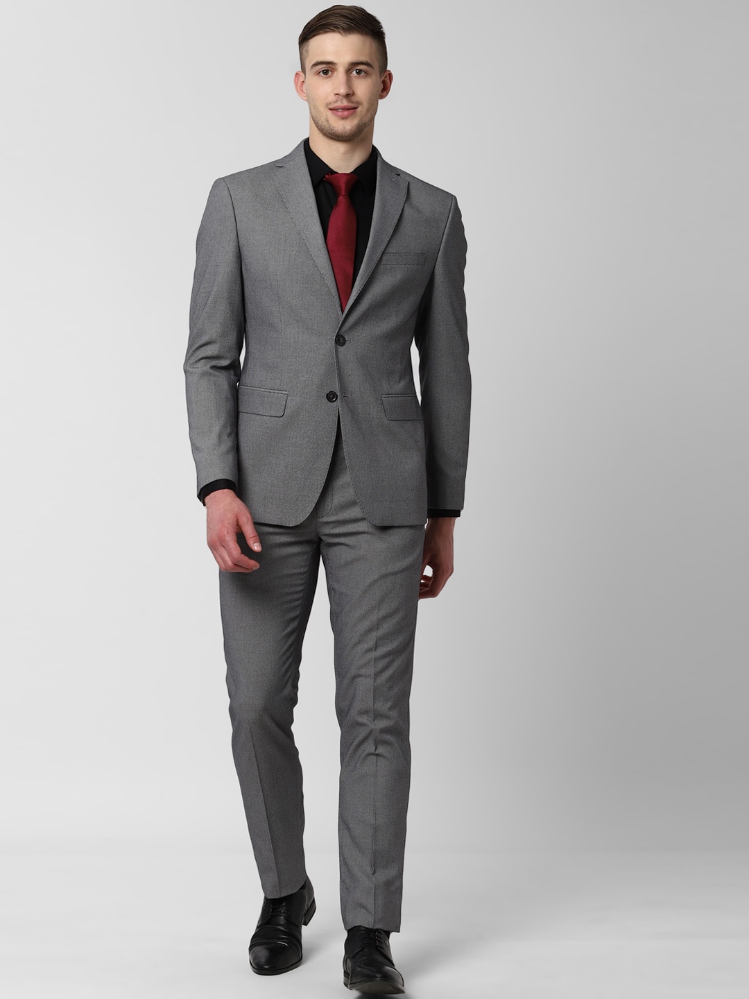 Peter England Men Grey Self-Design Slim-Fit Single-Breasted Formal Suit