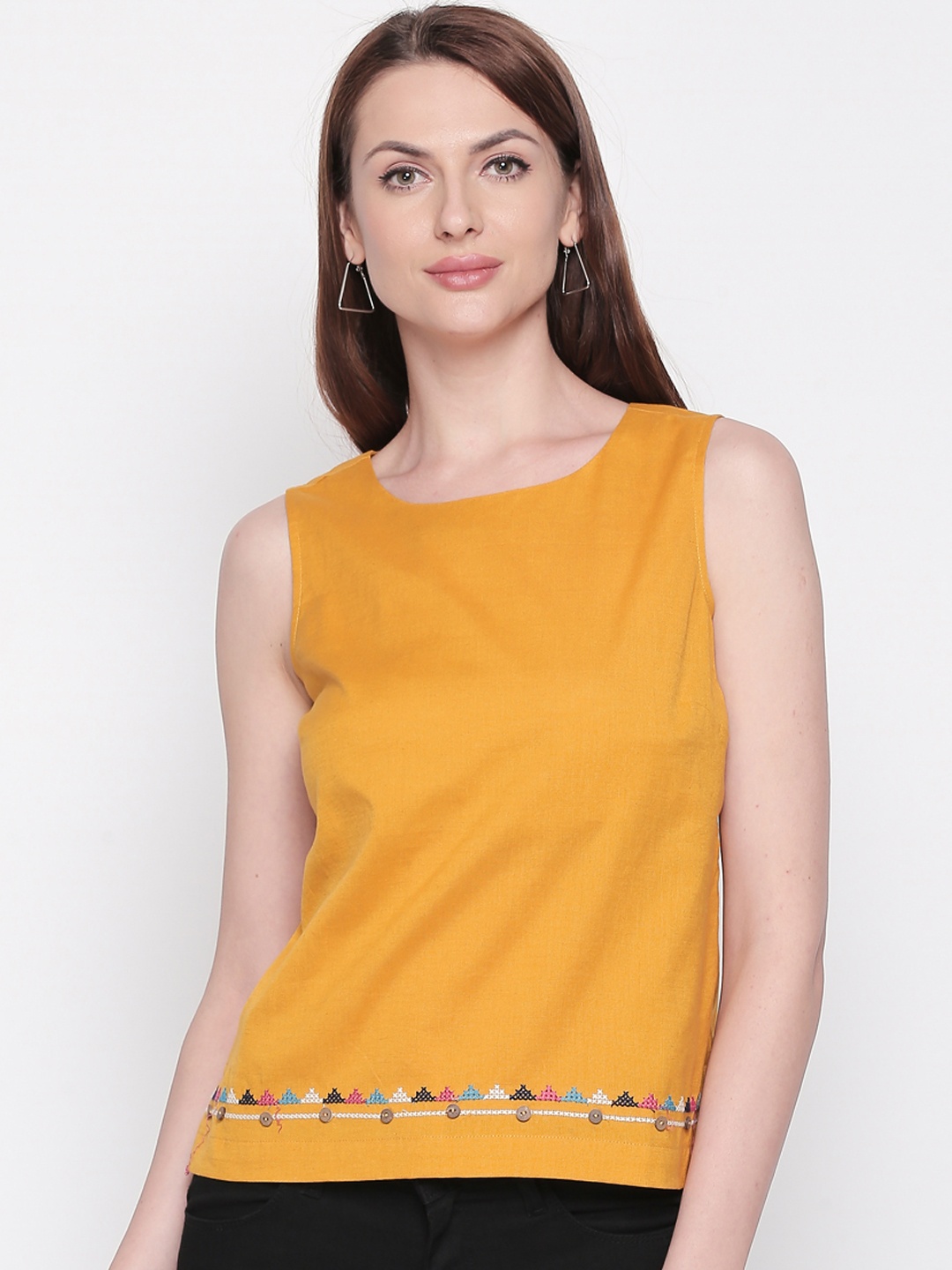 AKKRITI BY PANTALOONS Women Mustard Yellow Solid Top
