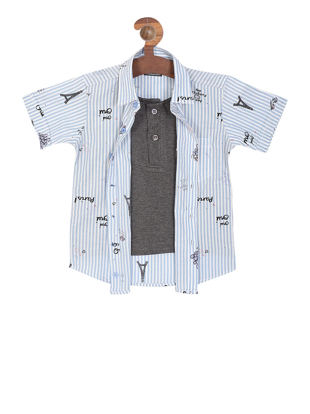 RIKIDOOS Boys Blue & White Regular Fit Striped Casual Shirt