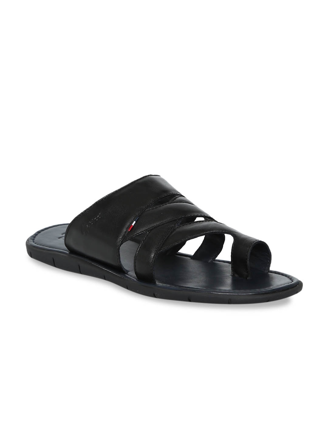 GABICCI Men Black Leather Solid Comfort Sandals