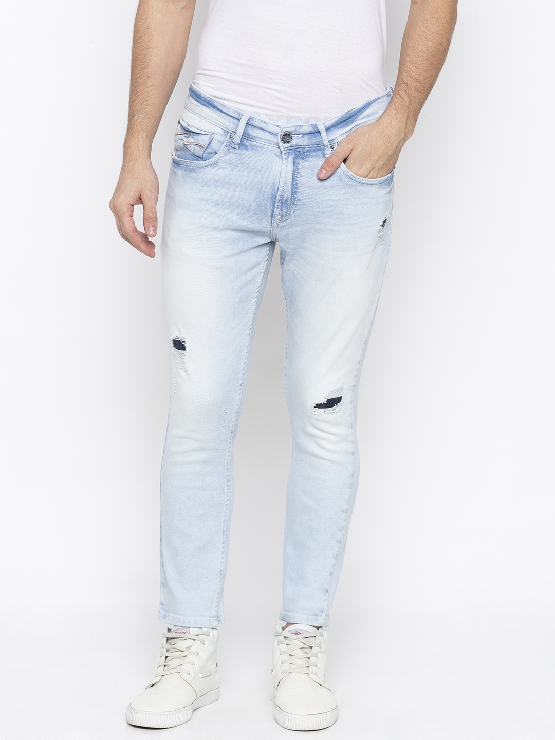 SPYKAR Men Blue Tapered Fit Mid-Rise Low Distress Jeans