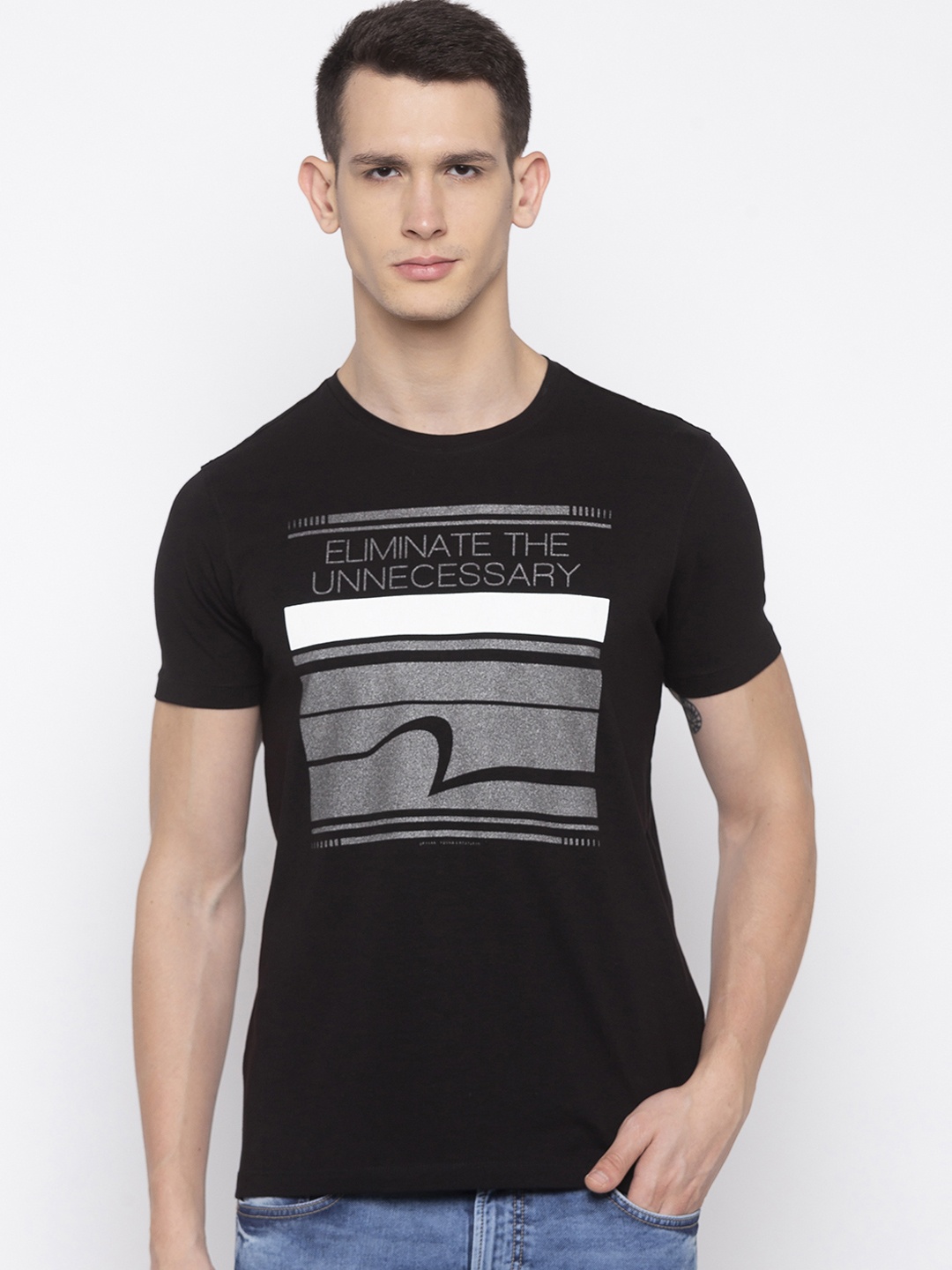 SPYKAR Men Black Printed Round Neck T-shirt