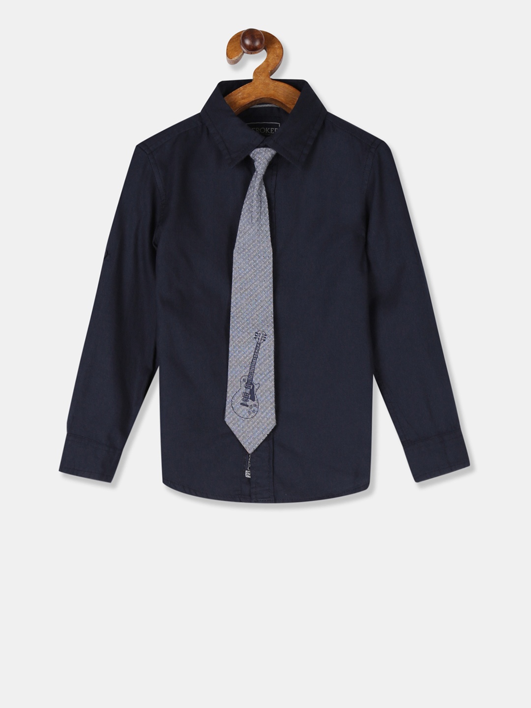 Cherokee Boys Navy Blue Regular Fit Solid Casual Shirt