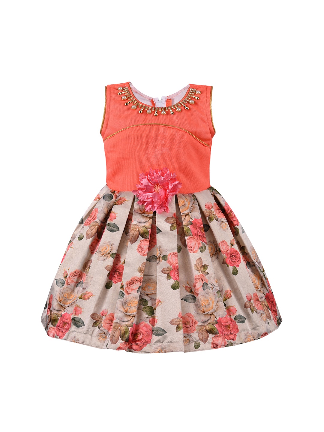 Wish Karo Girls Orange & Beige Printed Maxi Dress