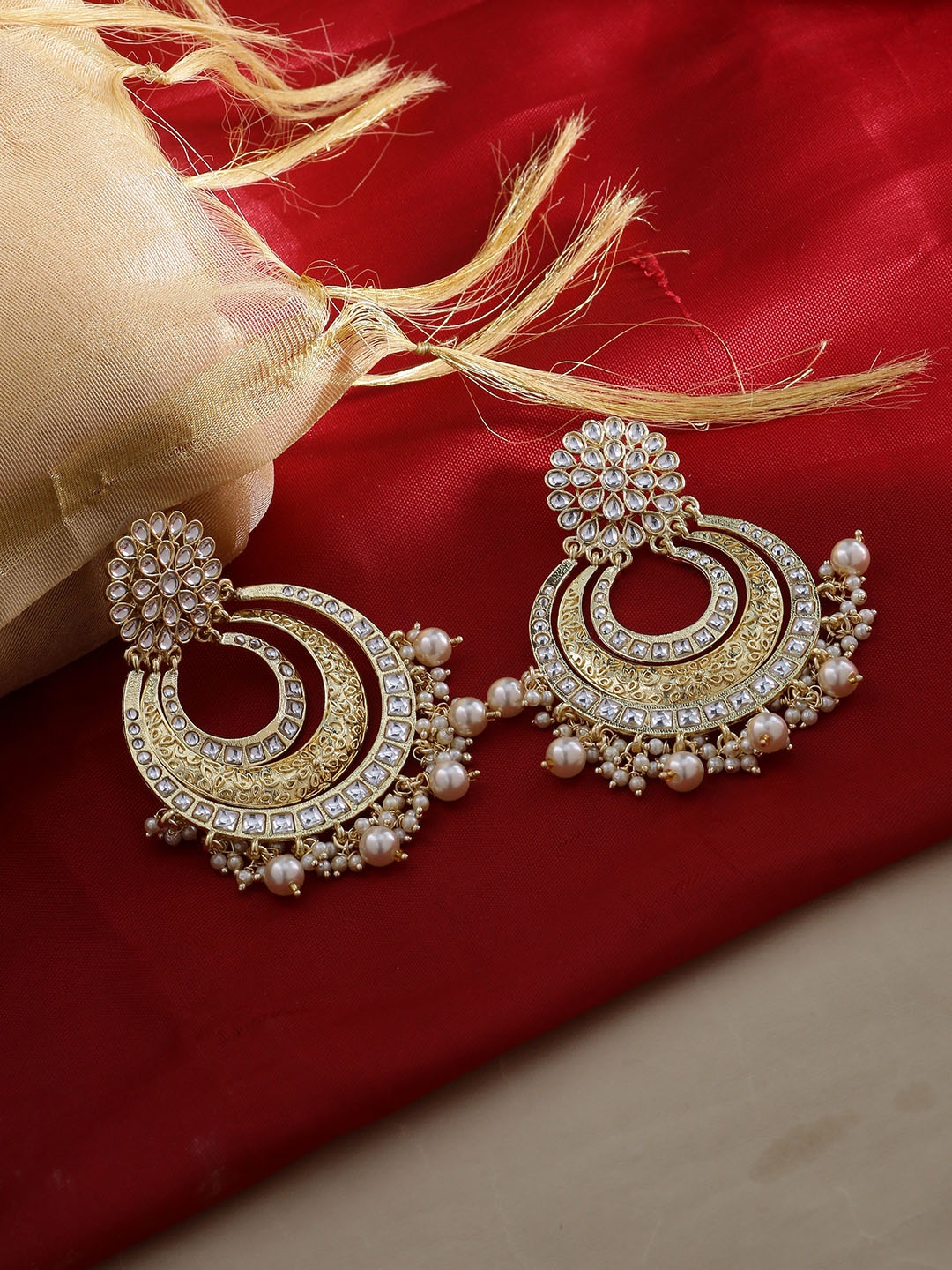 Shoshaa Gold-Plated Crescent Shaped Kundan Chandbalis