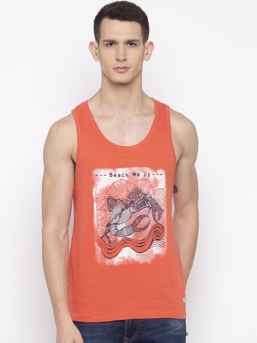 SPYKAR Men Orange Printed Scoop Neck T-shirt