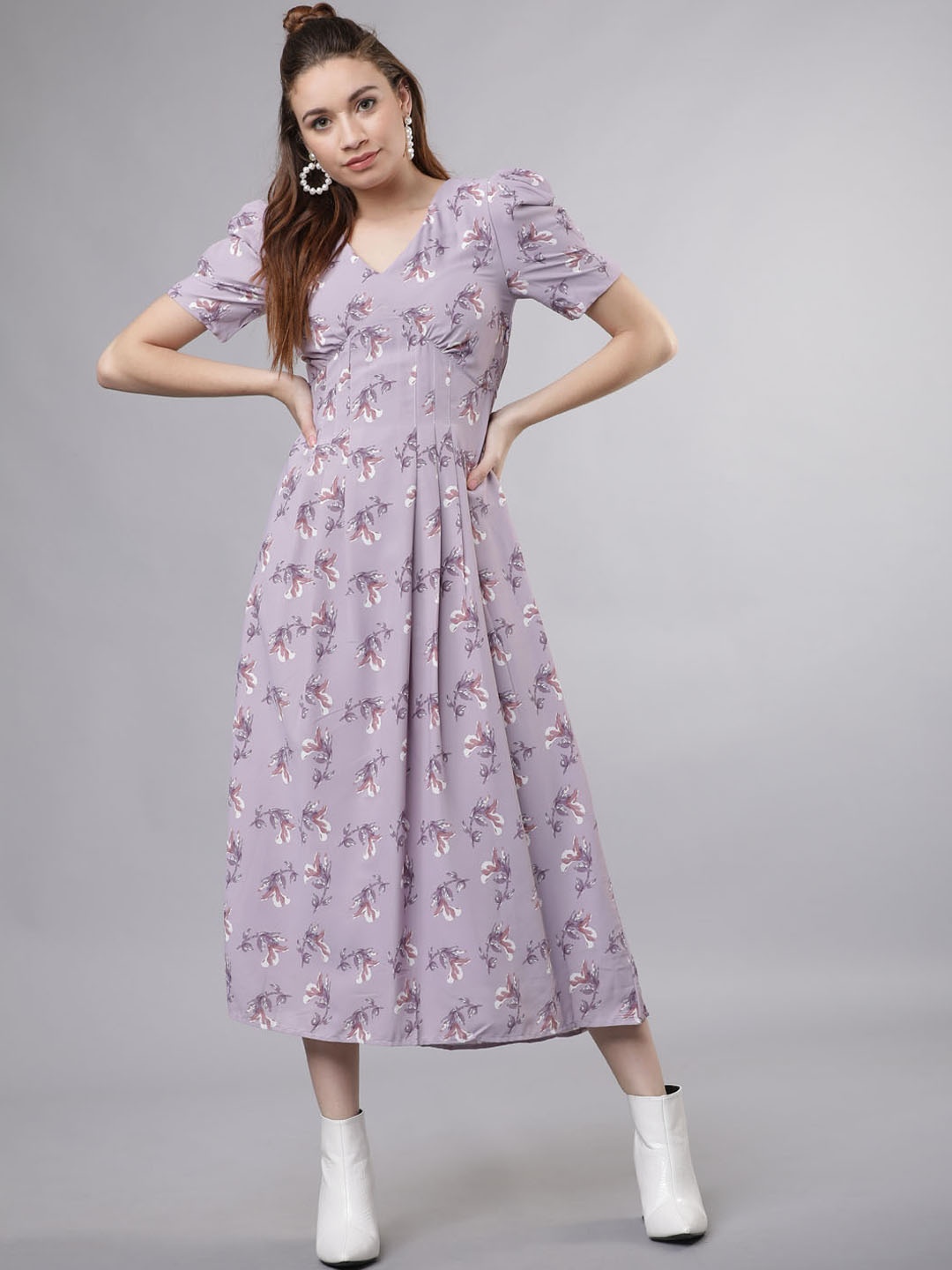 Tokyo Talkies Women Purple Printed Empire Dress