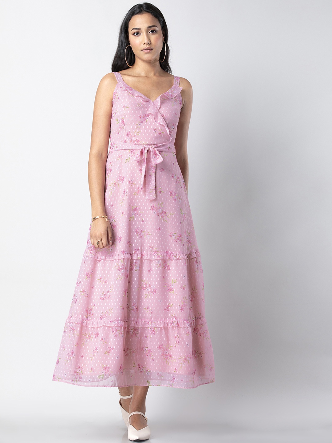 FabAlley Women Pink Printed Fit and Flare Dress