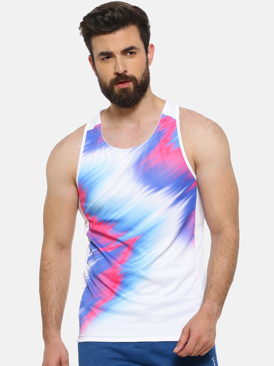 Campus Sutra Men White & Pink Printed Round Neck T-shirt