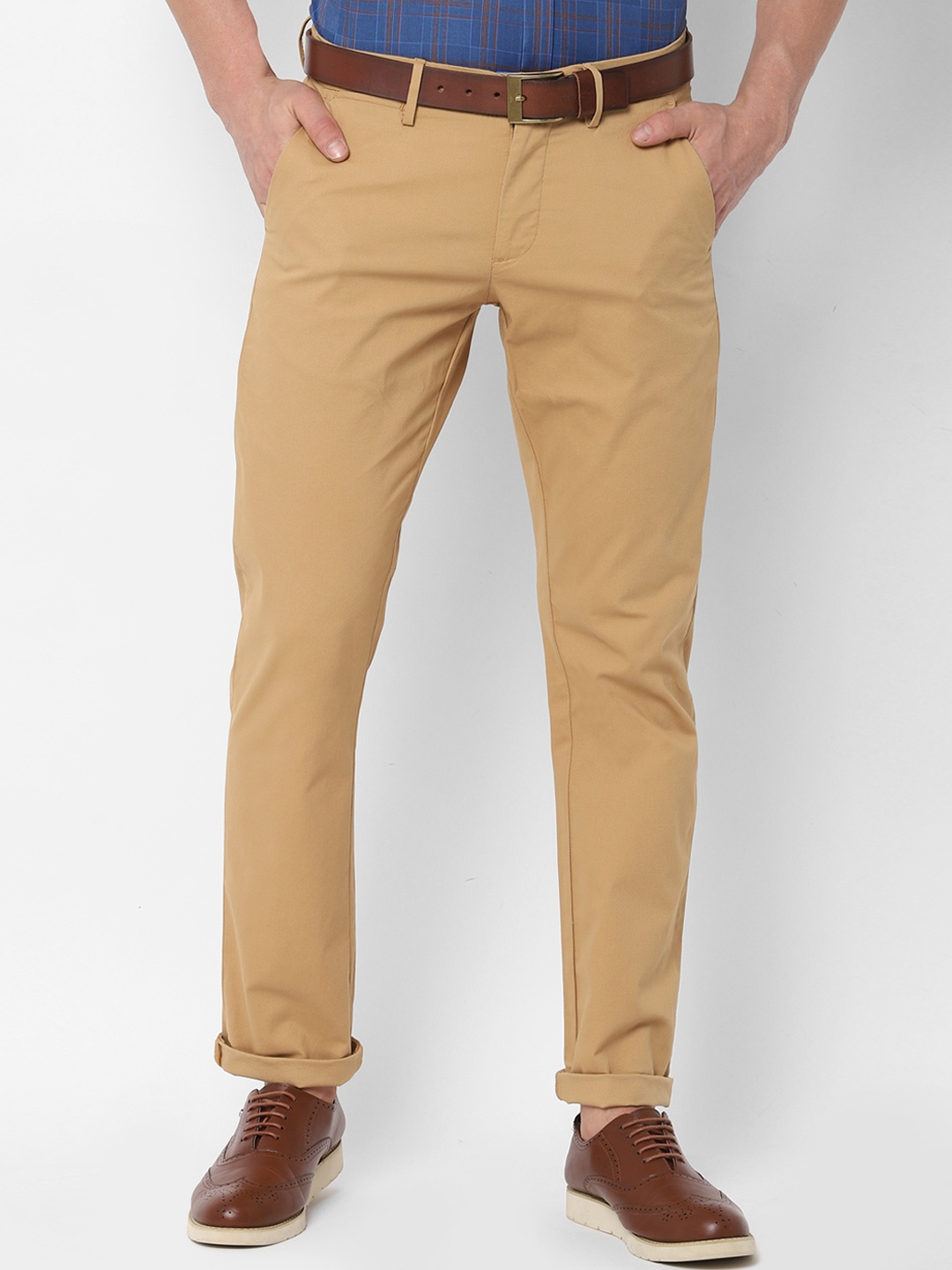 Allen Solly Men Beige Slim Fit Solid Regular Trousers