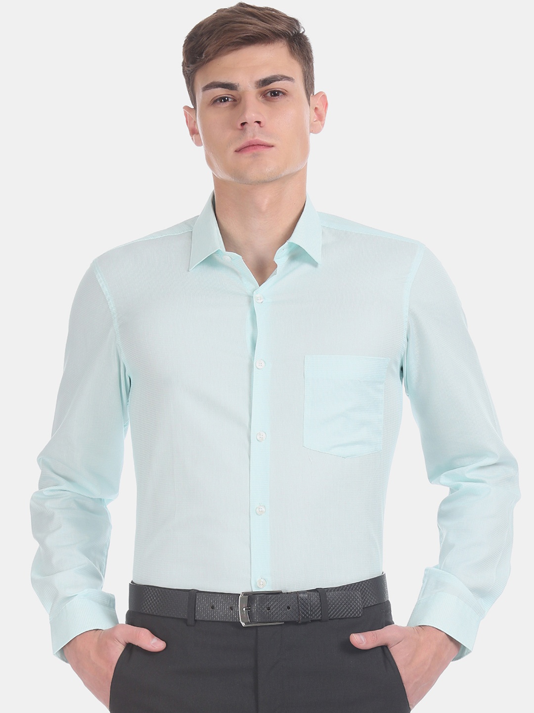 Excalibur Men Green Regular Fit Solid Formal Shirt