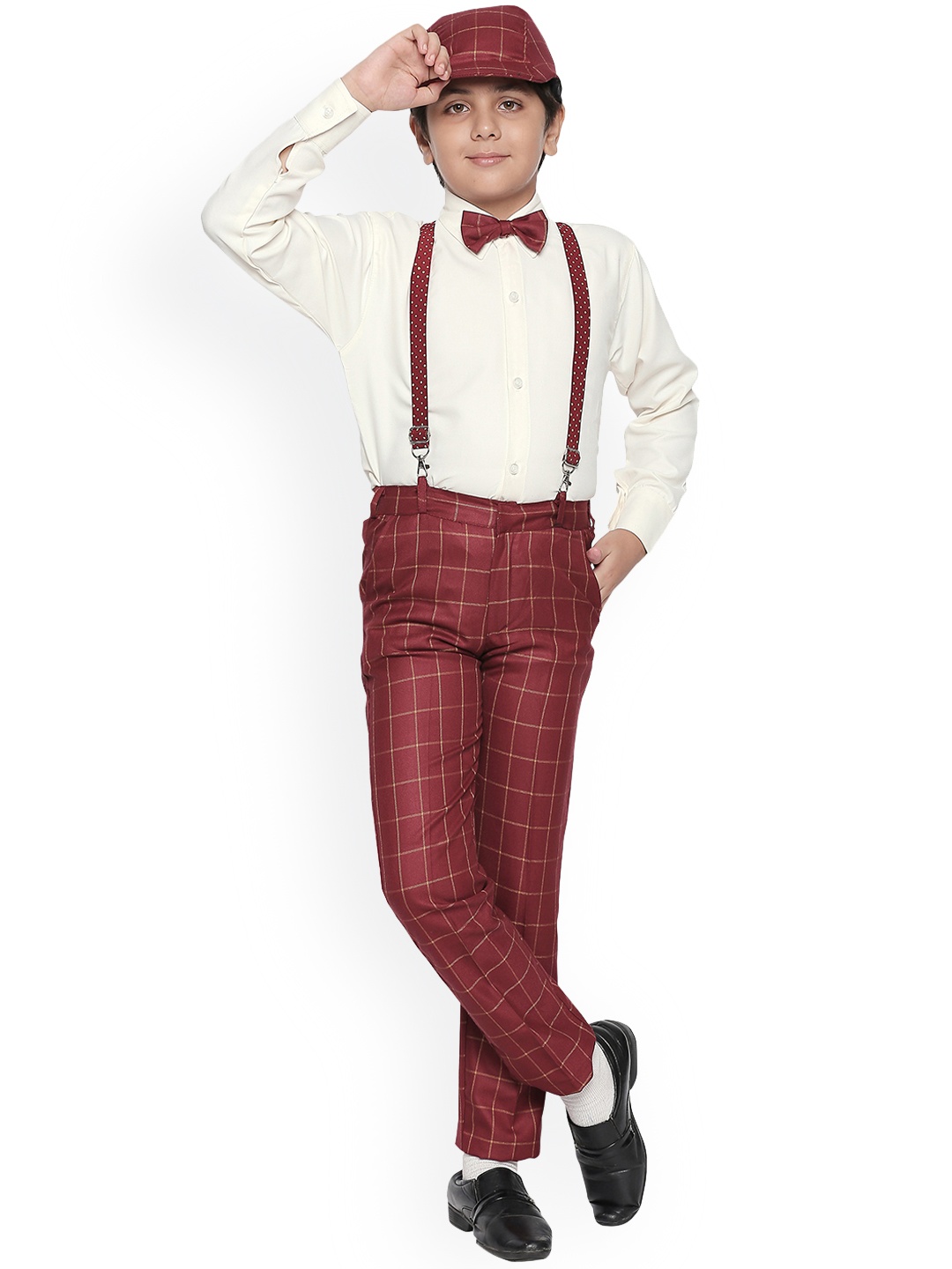 Jeetethnics Boys Maroon & White Solid Shirt with Trousers